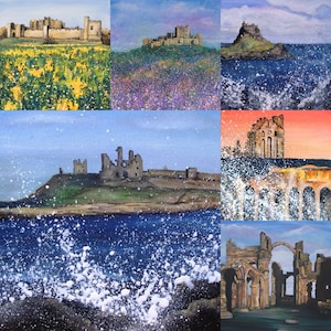 Lot de 6 cartes postales Châteaux du Nord-Est - Qualité luxe - Cartes postales Alnwick-Bamburgh-Dunstanburgh-Tynemouth-Holy Island-Lindisfarne-Castle