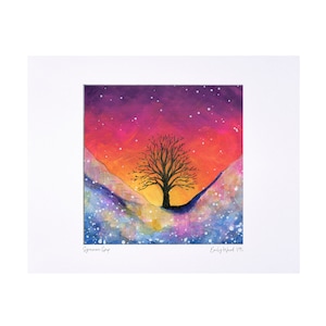 Sycamore Gap Limited Edition Print, Northumberland Tree, Hadrians Wall, Colourful Landscape, Signed and Titled Print with Mount 40x50cm A3