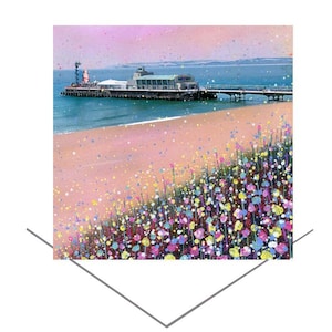 Bournemouth Pier Grußkarte-Geburtstagskarte-Original Art Geschenkkarte-Jubiläumskarte-Fröhliche Küstenkunst-Karte-britische Pier Art-Seaside Art