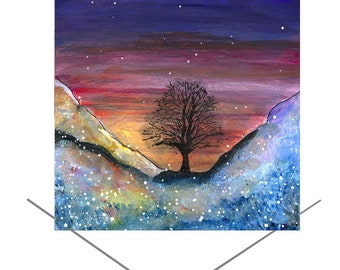 Carte de voeux Sycamore Gap-Northumberland Angleterre-carte d&#39;anniversaire-carte d&#39;anniversaire-carte d&#39;art-Robin Hood Tree-Hadrian&#39;s mur arbre-carte d&#39;anniversaire