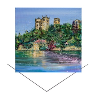 Wenskaart kathedraal van Durham - blanco notitiekaart - originele kunstkaart - verjaardagskaart - Durham, Engeland - kathedraal aan de rivier - kunstcadeau