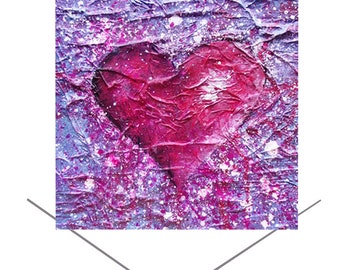 Purple Love Heart Greetings Card - Valentines Day Card - Birthday Card - Original Art Gift - Blank Note Card Northumberland UK