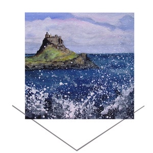 Biglietto di auguri Holy Island-Northumberland Inghilterra-Biglietto vuoto-Biglietto di compleanno-Regalo d'arte originale-Biglietto castello Northumberland-Lindisfarne