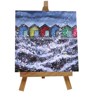 Blyth Beach Huts Hand Pressed Ceramic Tile - Northern Chalets - Home Decor Decoration - Seaside Art Gift - Northumberland UK - Ocean Waves