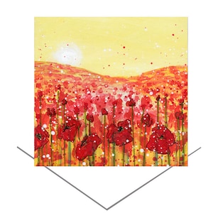 Cartão de Saudações Papoulas ao Sol - Cartão de Saudações Brilhante - Cartão Amarelo - Cartão de Saudações Campo de Papoulas - Cartão de Arte Alegre - Cartão Florido - Arte Feliz