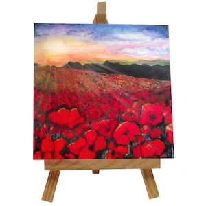 Poppies Hand Pressed Ceramic Tile -Bright Poppy Field -Home Decor Decoration -Arty Gifts-Floral Arts