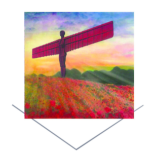 Engel des Nordens mit Mohnblumen Grußkarte-Geburtstagskarte-Mohnblumen-Karte-Fine Art Card-Blank Note Card-Gateshead UK- Red Mohn Karte-