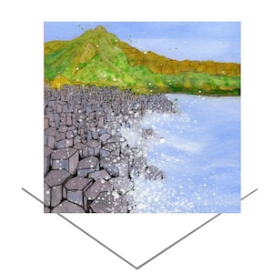 Giant's Causeway wenskaart-Noord-Ierland-lege notitie kaart-verjaardagskaart-originele kunst cadeau-oude site-historische kunstkaart