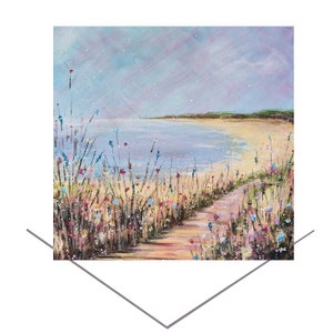 Tarjeta de felicitación "Días de playa tranquilos" de arte original - Sol junto al mar - Tarjeta de cumpleaños - Tarjeta de regalo de arte original - Tarjeta de nota en blanco - Escena de playa