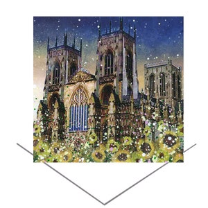Tarjeta de felicitación de la catedral de York, colorida y brillante, tarjeta de cumpleaños, tarjeta con notas en blanco, tarjeta artística de la catedral de York, Yorkshire del Norte, tarjeta para cualquier ocasión