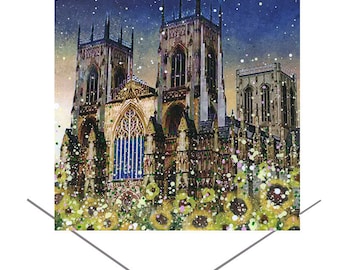 York Minster Greetings Card-Bright Colourful-Birthday Card-Blank Note Card-York Cathedral, North Yorkshire Art Card-Any Occasion Card-