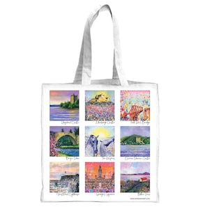 Schottland Umhängetasche-Schottische Bilder vom Original Kunstwerk-Lange Henkel-Schottische Szenen-Bunt-Eco Tote Bag-Kunst Tasche-