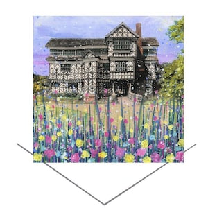 Biglietto d'auguri Little Moreton Hall - Biglietto di compleanno - Biglietto d'auguri artistico originale - Biglietto d'anniversario - Biglietto d'arte allegro - Icona artistica britannica - Arte della casa padronale