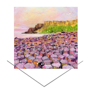 Selciato del gigante, biglietto d’auguri rosa, Irlanda del Nord, biglietto vuoto, biglietto di compleanno, regalo d’arte originale, sito antico, biglietto d’arte storico
