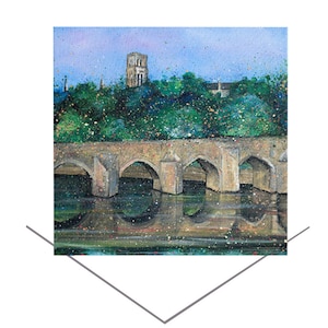 Elvet Bridge-wenskaart-Durham-Noordoost-Engeland-blanco notitiekaart-verjaardagskaart-Fine Art Gift-Northern Art Card