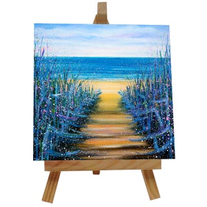 Piastrelle in ceramica pressate a mano Blue Beach - Northern Seaside Sunshine - Decorazione per la casa - Regalo d&#39;arte originale - Northumberland UK