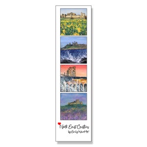 Bookmark-North East England Castles-For Book Lovers-Alnwick Castle-Dunstanburgh-Tynemouth Priory-Bamburgh Castle-Unique Gift-Northumbria Art