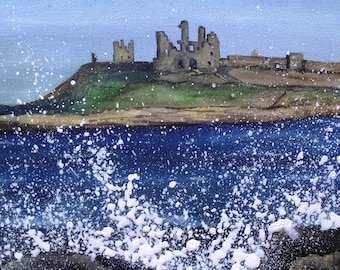 Dunstanburgh Castle Northumberland Mounted Art - Ready for Framing - Signed and Titled by Artist - Art Gift Northumberland UK