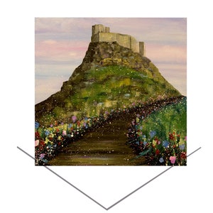 Holy Island 2 Grußkarte-Northumberland England-Blanko Karte-Geburtstagskarte-Original Kunst Geschenk-Schloss Karte Northumberland-Lindisfarne