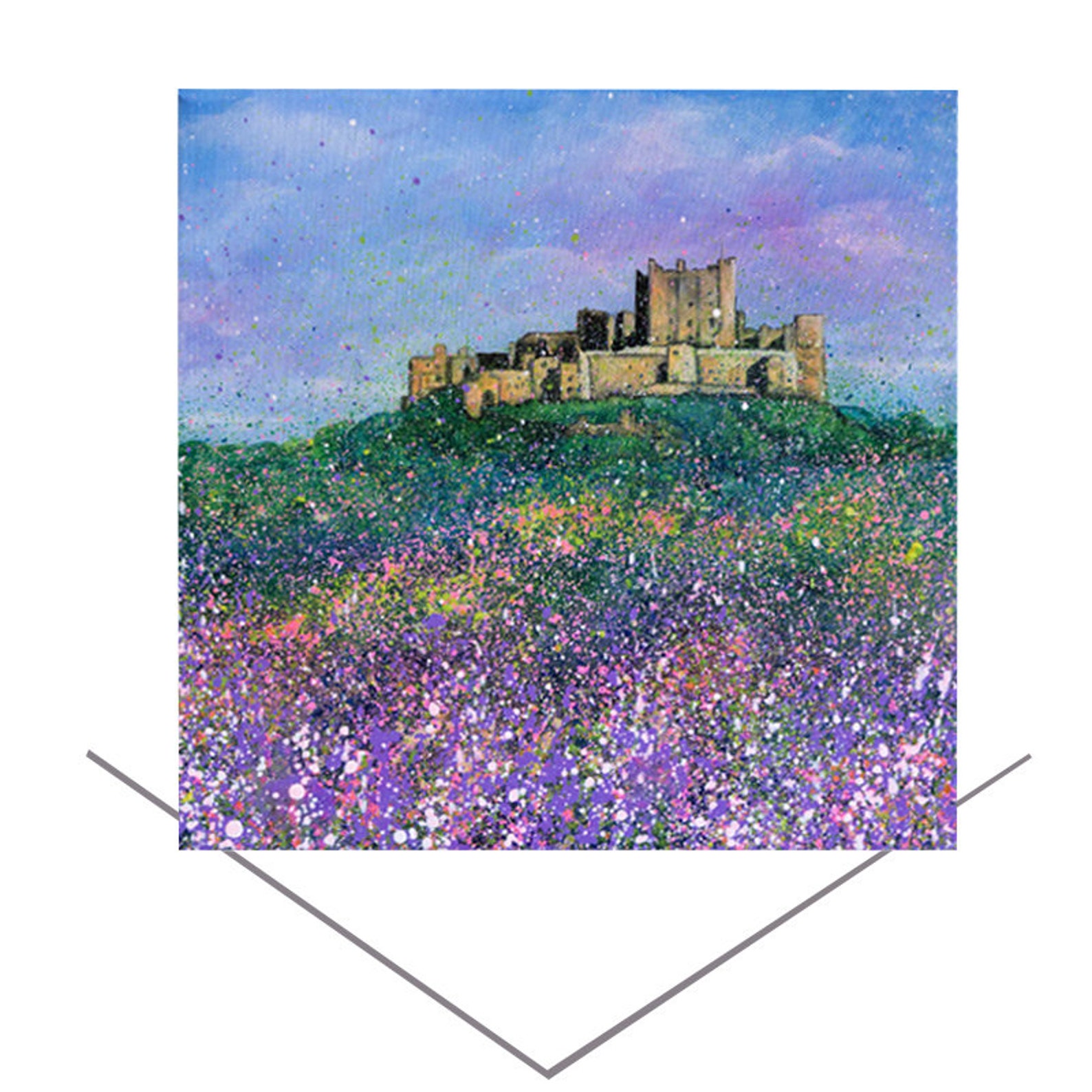 Artery8 Biglietto Di Auguri – Bamburgh Castle Colourful Acrylic, Bianco Interno, 17,5x12,5 Cm