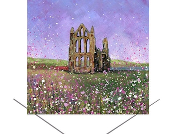 Whitby Abbey carte de voeux carte d'anniversaire colorée lumineuse, cadeau beaux-arts, carte de correspondance, gothique Abbey, North Yorkshire Art - nombre de cartes Dracula