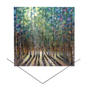 Carte de voeux arbres-carte de voeux forêt-carte d'anniversaire-carte d'art arbre-carte de voeux verte-carte d'art bois-lumière du soleil-nature