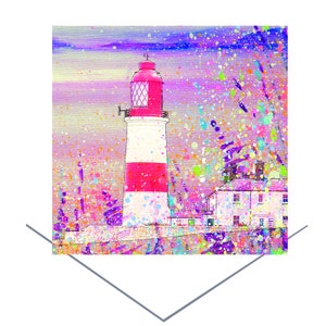 Biglietto d'auguri fatto a mano del faro di Souter - National Trust South Tyneside - Regalo d'arte originale - Biglietto vuoto - Biglietto di South Shields, Inghilterra
