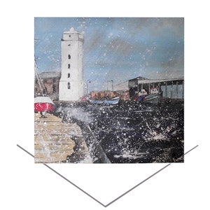 Carte de voeux Low Lights - North Shields Fish Quay-Docks-North East-Blank Note carte-carte d'anniversaire-Fishing Port Wharf Art Card-Lighthouse Art-