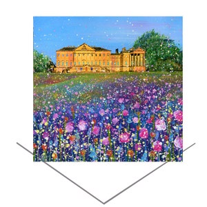 Nostell House, West Yorkshire - Cartão de felicitações - Mansão georgiana - Flores roxas - Cartão de aniversário - feito de arte original - Cartão de nota em branco