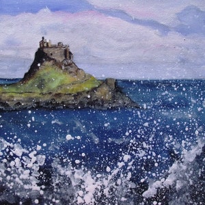 Holy Island, Northumberland Mounted Art Print - Ready for Framing - Signed and Titled Art Gift - Lindisfarne UK  - A4 Size