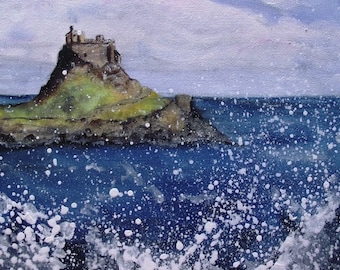Holy Island, Northumberland Mounted Art Print - Ready for Framing - Signed and Titled Art Gift - Lindisfarne UK  - A4 Size