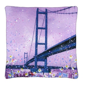 Humber-Bridge-Yorkshire-Coussin-40 cm x 40 cm-Coussin-lumineux-Housse-d'oreiller-Coussin coloré-Cadeau d'anniversaire-Coussin-d'intérieur-Coussin-original