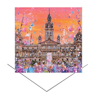 Cartão de felicitações George Square - Glasgow, Escócia - Cartão de aniversário - Cartão-presente de belas artes - Cartão escocês - Cartão Glasgow City Chambers