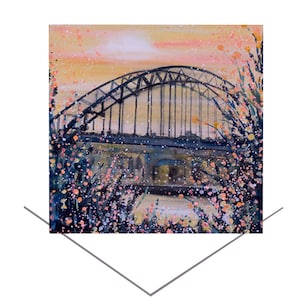 Tyne Bridge, carte de voeux Newcastle - coucher de soleil orange du Nord - carte d'anniversaire - carte cadeau beaux-arts - carte de correspondance vierge - The Toon