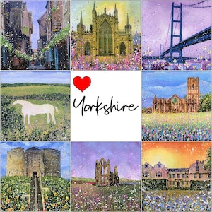 Liebe Yorkshire Grüße Karte-Blanko für alle Anlässe-Geburtstagskarte-Helle bunte Fine Art Card-Yorkshire Sehenswürdigkeiten-Glückliche Erinnerungen