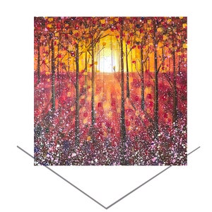 Carte Arbres magiques-Coucher de soleil sur les arbres-Carte de voeux des bois-Carte d'art nature-Carte pour toutes les occasions-Carte d'anniversaire-Carte cadeau-Carte vierge