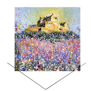 Edinburgh Castle-groetkaart-Lothian, Schotland-verjaardagskaart-lege wenskaart-kasteelkaart-bloemkaart-Schotland kunst-Schotse monumenten