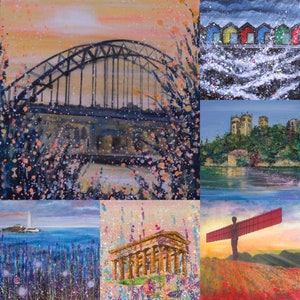 North East-ansichtkaarten-pak van 6 ansichtkaarten-Newcastle Tynebridge-Gateshead AOTN-Blyth Beach Huts-South Tyneside-Penshaw-Luxury ansichtkaart