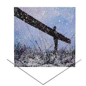 Engel van het noorden, Gateshead-wenskaart-Noordoost-Engeland-blanco notitiekaart-verjaardagskaart-originele kunstcadeau-noordelijke kunstkaart