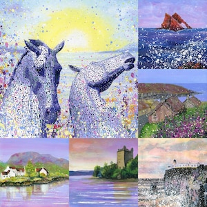Confezione da 6 cartoline della Scozia-Cartoline artistiche-Bow Fiddle Rock-Isola di Lewis-The Kelpies-Faro di Neist Point-Plockton-Castello di Urquhart-