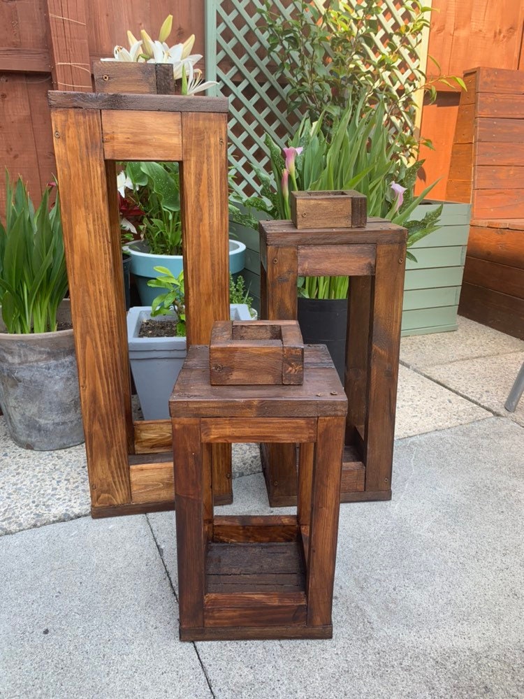 Set of 3 Giant wooden floor lanterns garden lanterns large Etsy