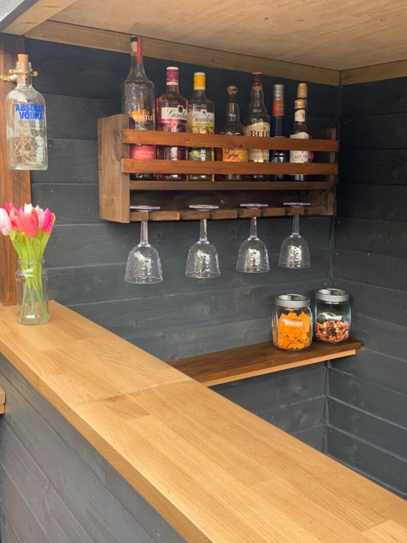 Handmade rustic wooden bar shelf /hanging gin bar Etsy