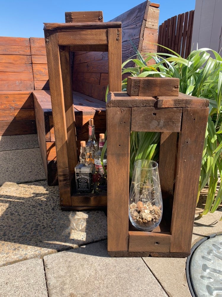 Set of 3 Giant wooden floor lanterns garden lanterns large Etsy