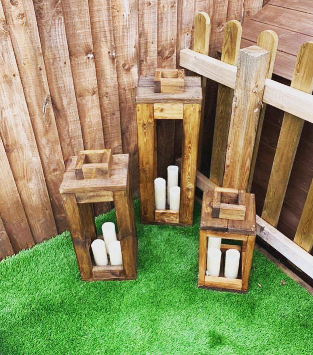 Set of 3 Giant wooden floor lanterns garden lanterns large Etsy