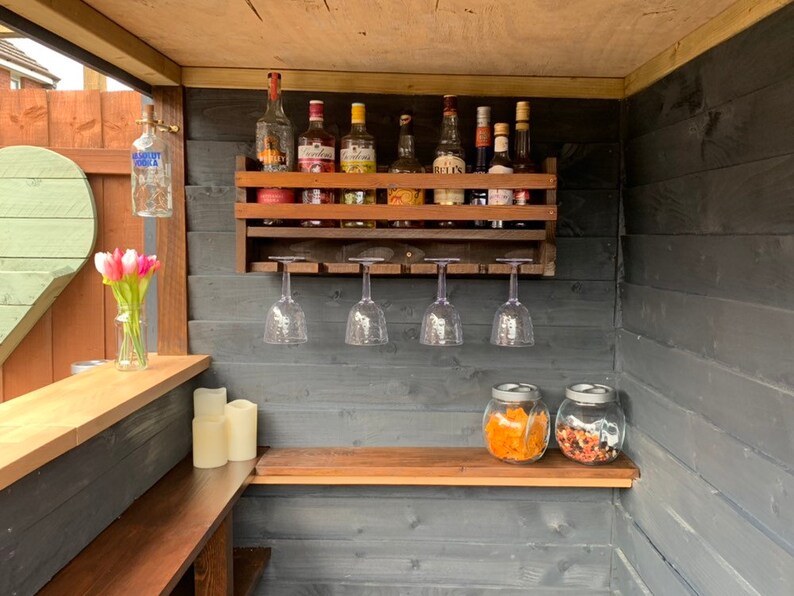 Handmade rustic wooden bar shelf /hanging gin bar Etsy