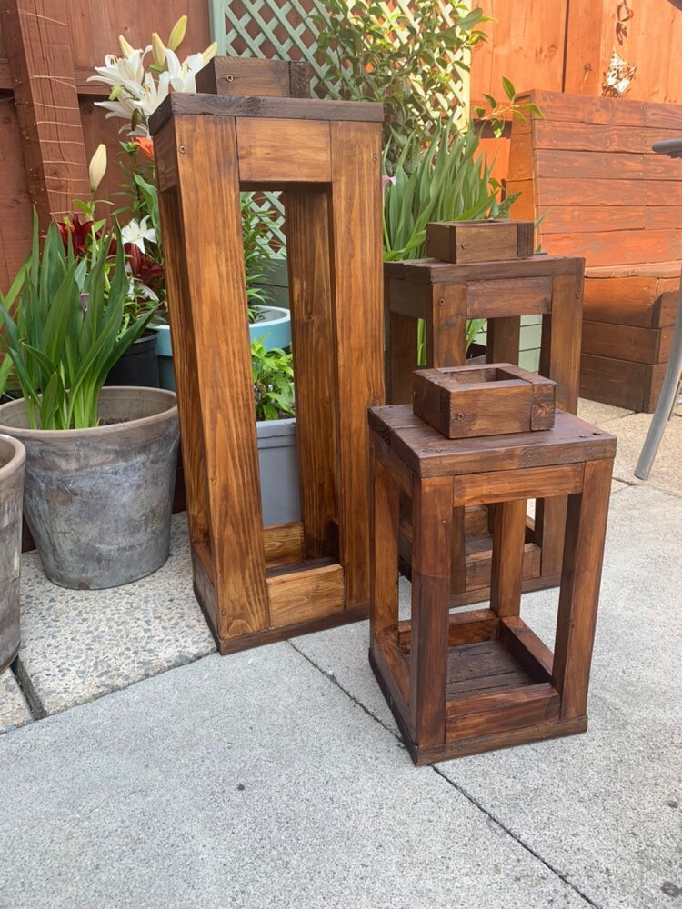 Set of 3 Giant wooden floor lanterns garden lanterns large Etsy