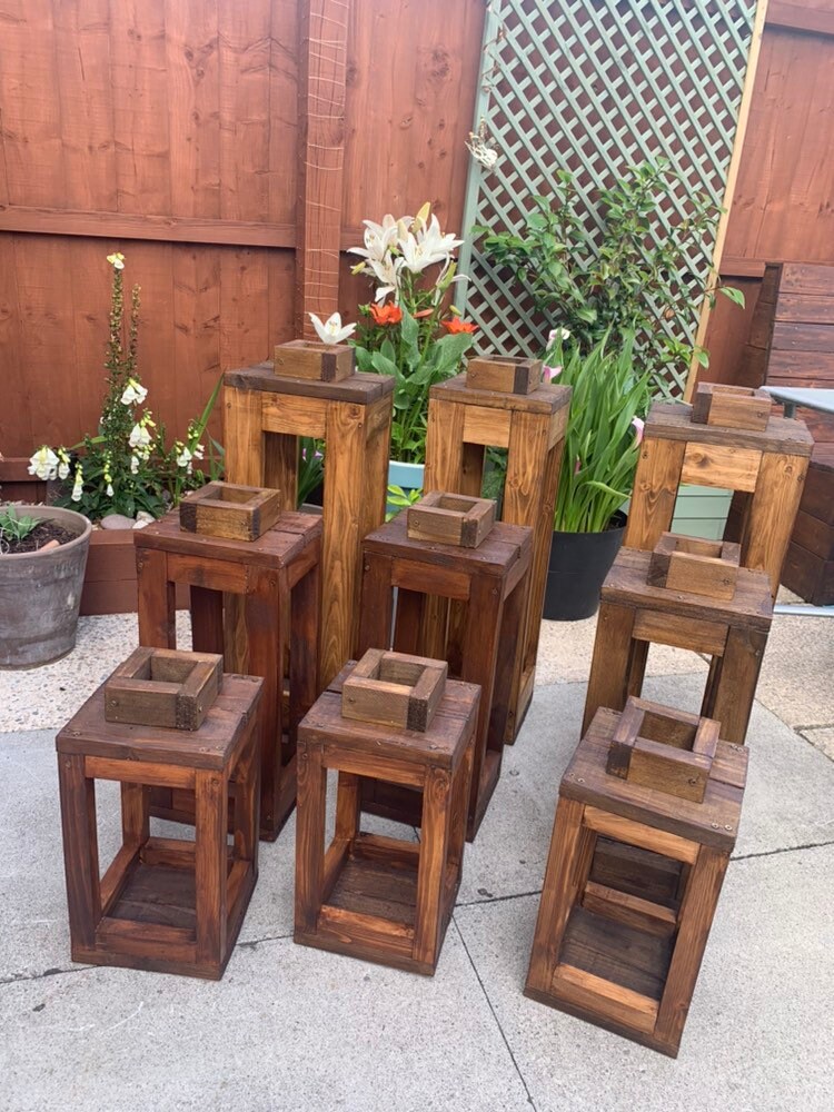 Set of 3 Giant wooden floor lanterns garden lanterns large Etsy