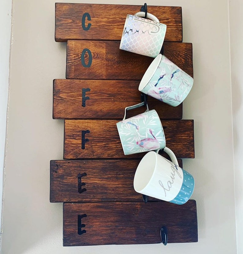 Rustic Wooden Coffee Cup Holder/storage Wall Coffee Cup Holder Etsy
