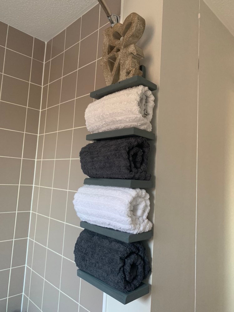 Rustic wooden bathroom towel storage/holder for standard bath | Etsy