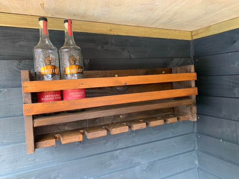 Handmade rustic wooden bar shelf /hanging gin bar Etsy